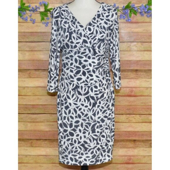 Lauren Ralph Lauren Women's Size 10 Faux Wrap Sheath Dress Stretch Rushed Gray - Picture 1 of 12
